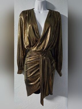 House of CB Alvona Metallic Bronze Drape Mini Dress - XS